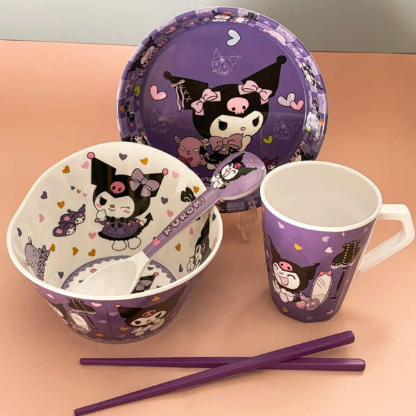 Kuromi  Set, Dense Amine Utensils, Bowls And Plates